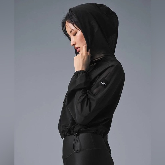 ALO Yoga Mesh Sheer Bliss Zip Hoodie Jacket – Black – Size S – Viral + Sold Out! - Picture 4 of 7